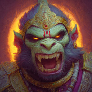 Fierce depiction of Hanuman, warrior god.